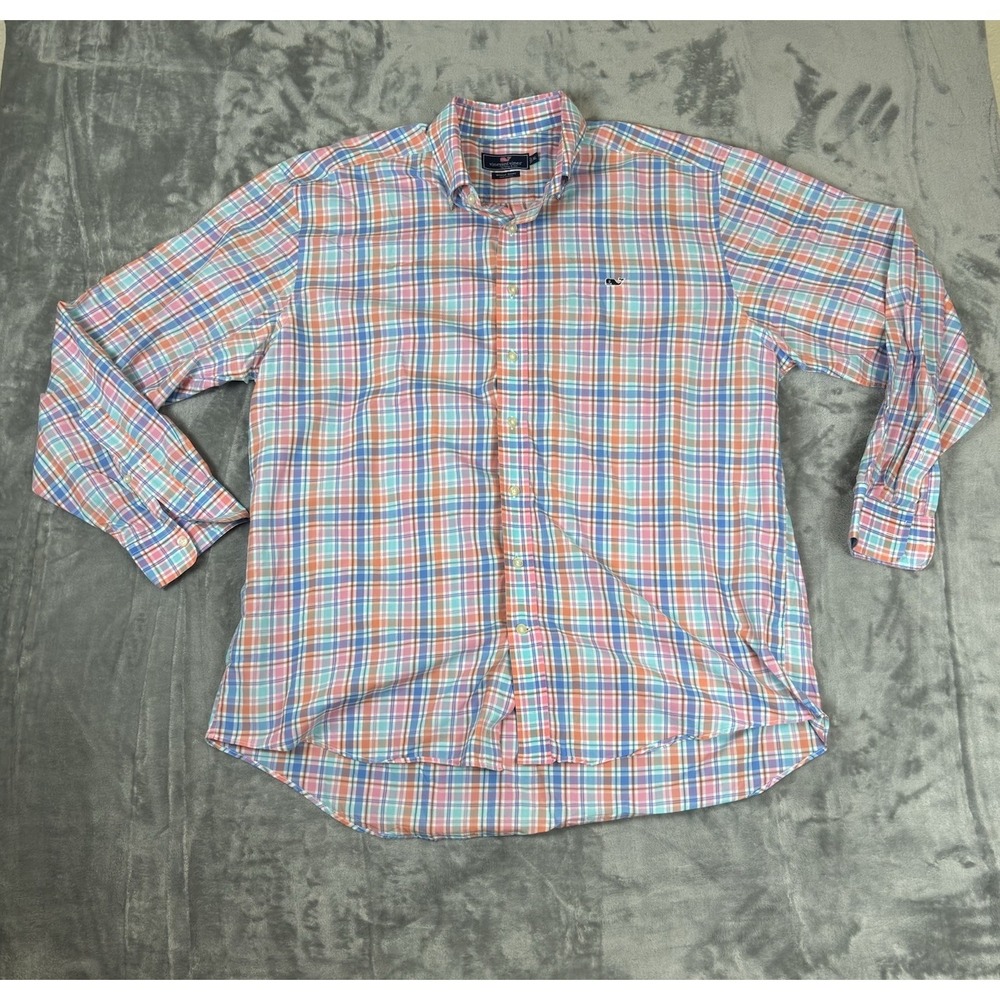 Vineyard Vines The Whale Shirt Button Down Mens XL Plaid Preppy Pastel Classic